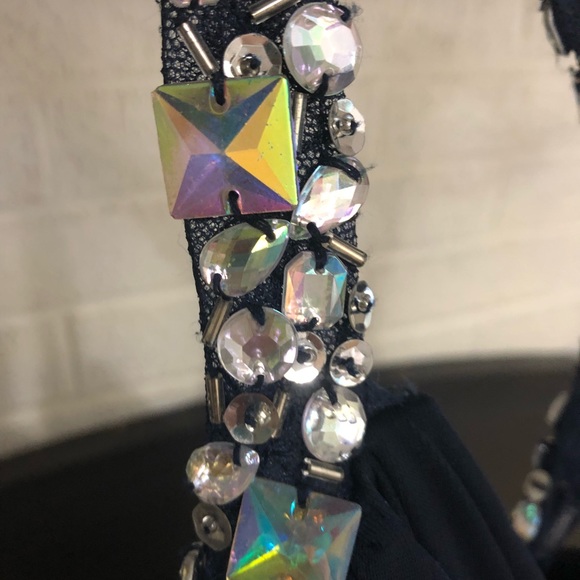 Navy Blue Prom dress with rhinestones. - Picture 4 of 6